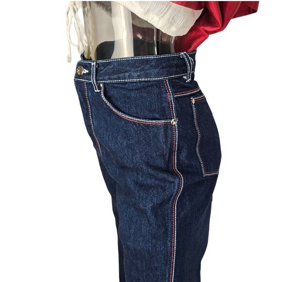 Vintage 70s Gloria Vanderbilt by Murjani Iconic Red White Stitch Dark Wash Jeans - Picture 10 of 16
